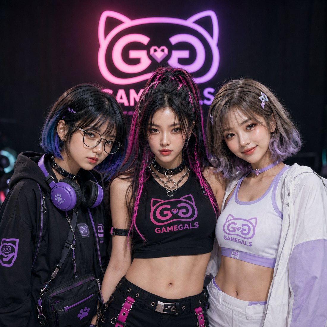 Aoi (アオイ / 아오이), Yeoni (연이) and Sena (세나) together as GameGals (게임갤스)