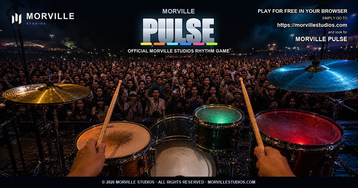 Morville Studiosのアーティスト・ワールドを描いたMorville Pulseリズムゲームのキービジュアル